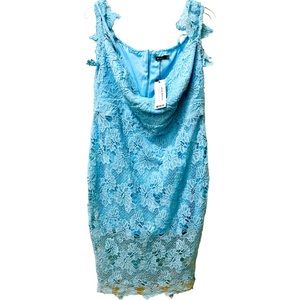 NWT BOOHOO Women’s Tanya Corded Lace Midi Casual Dress Sky Blue Size US 16